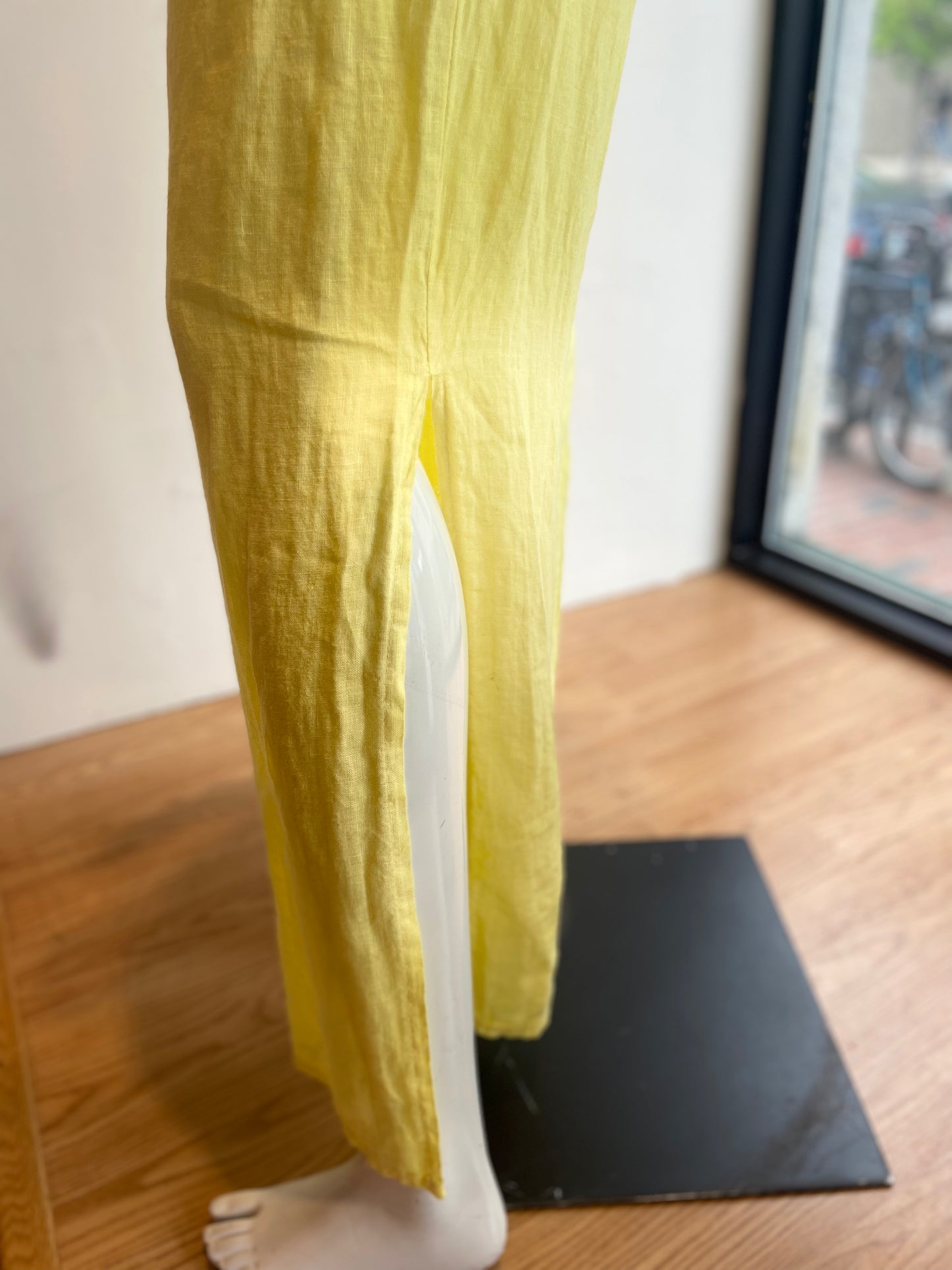 Split linen yellow pants
