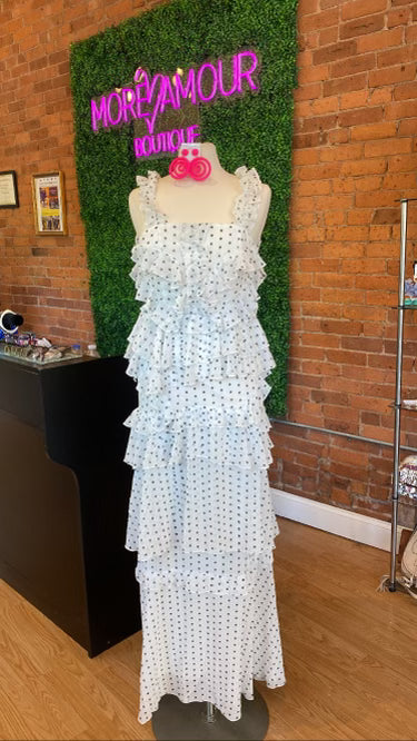 White polka ruffle dress