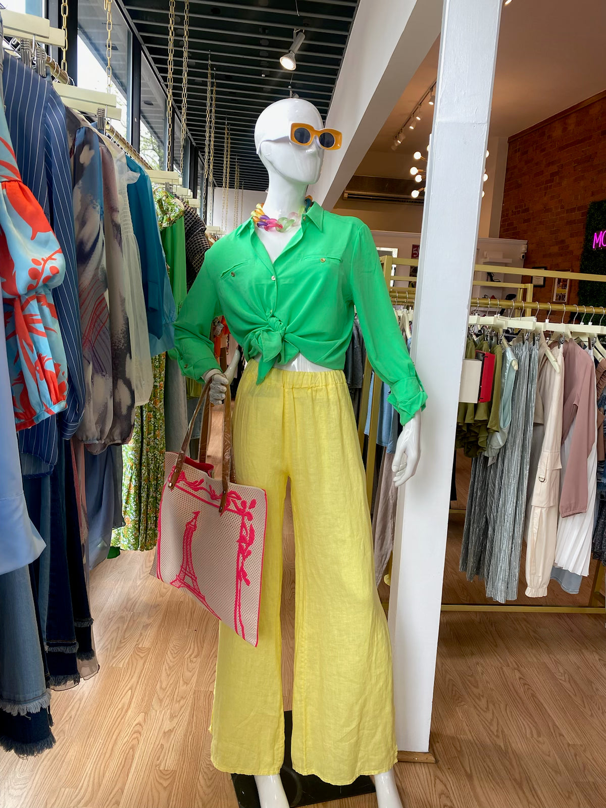 Split linen yellow pants