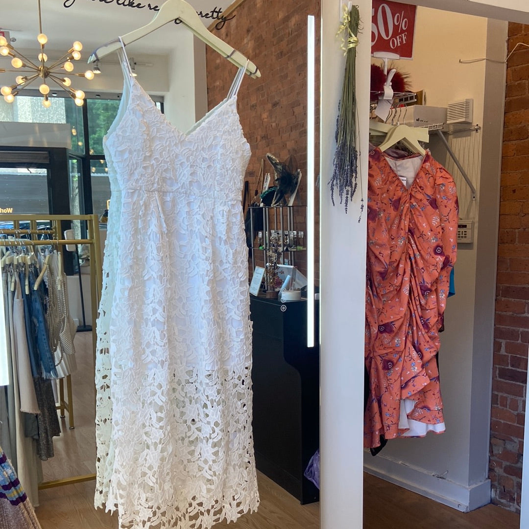 White lace cutout dress