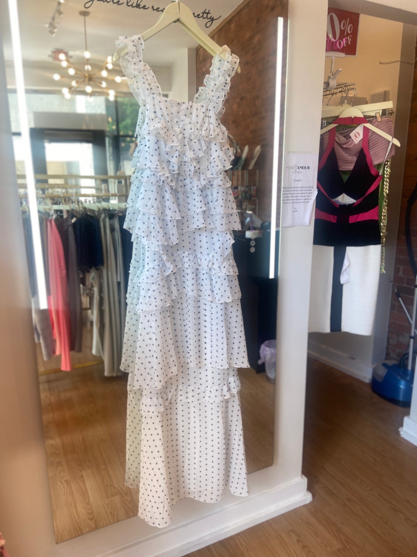 White polka ruffle dress