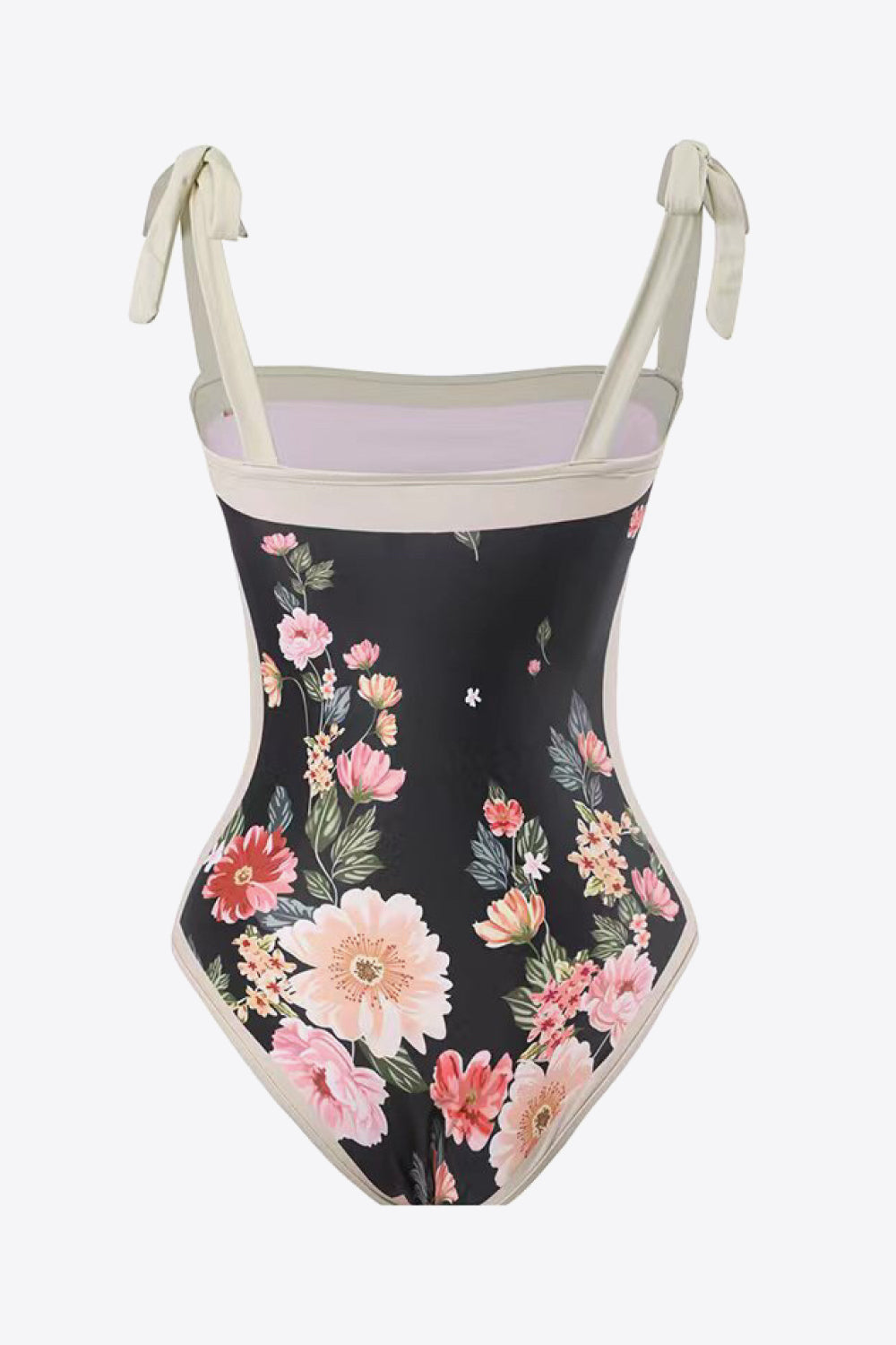 Black Floral Tie-Shoulder Two-Piece Swim Set
