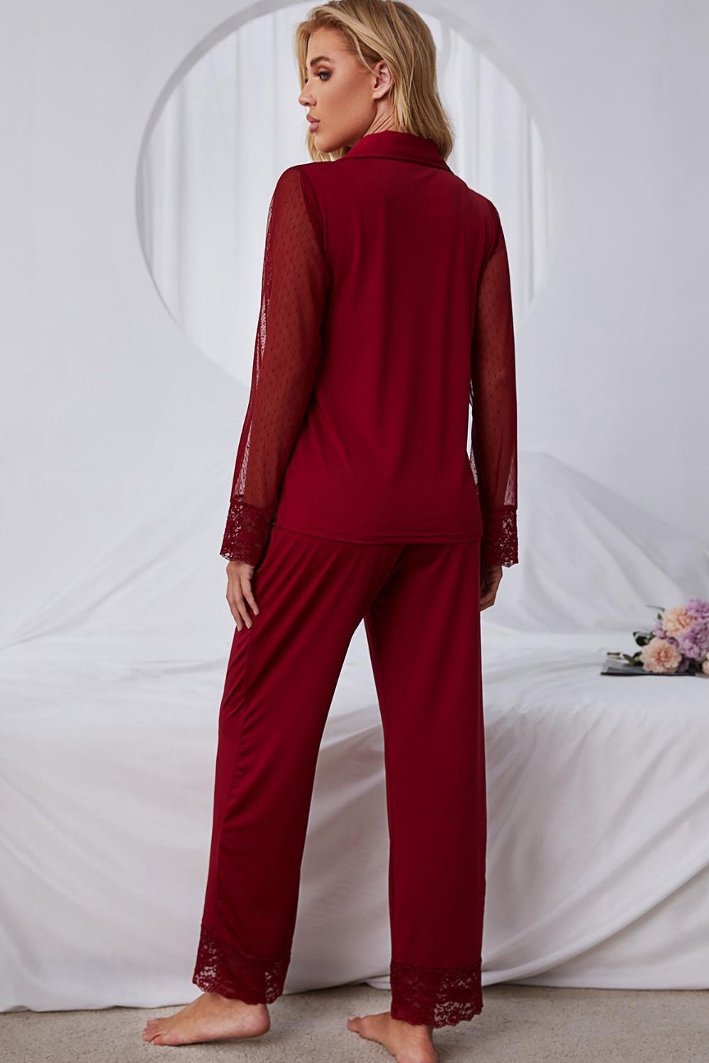 Lace Lapel Collar Pajama Set