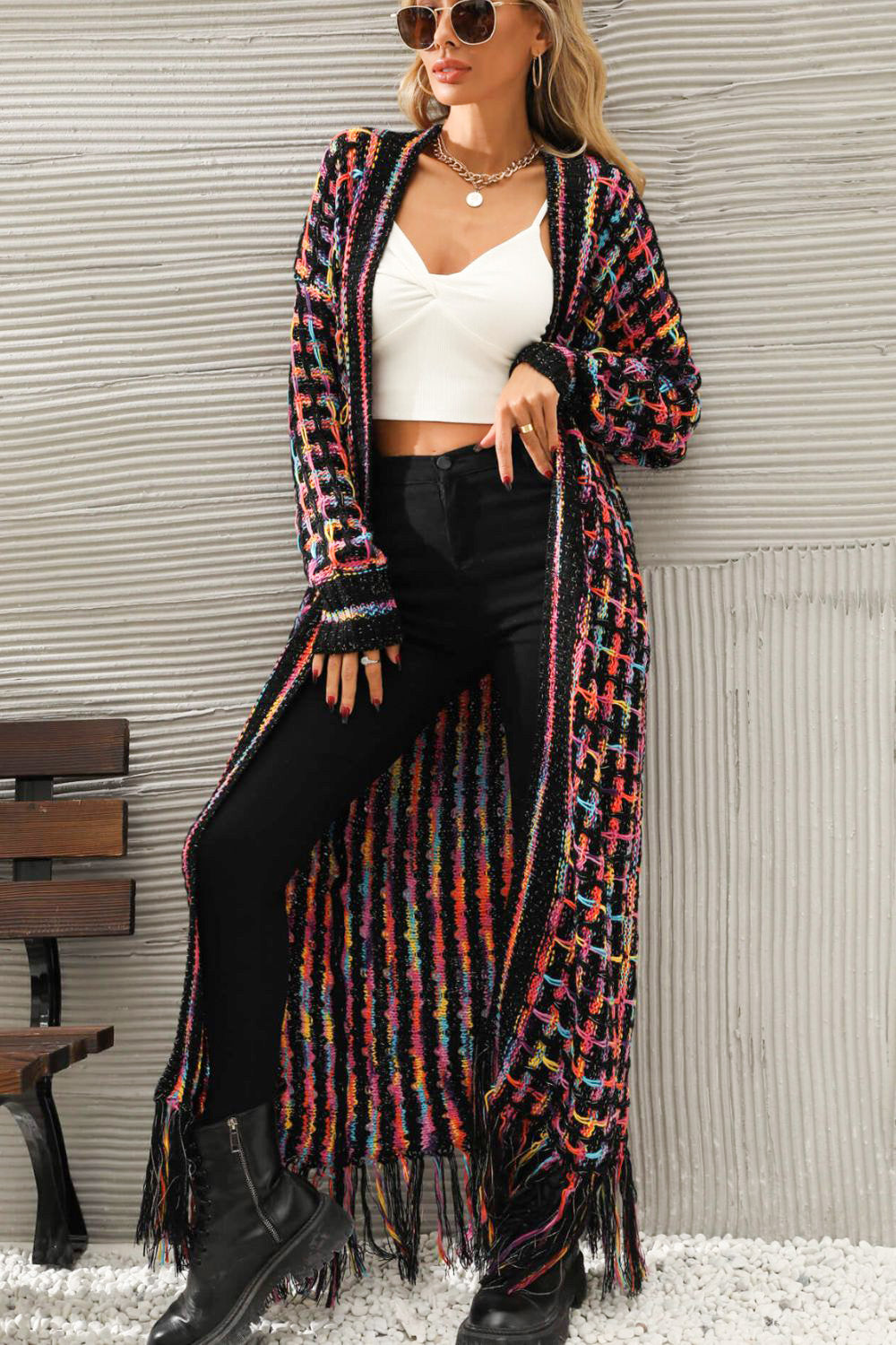 Multi Fringe Hem Cardigan