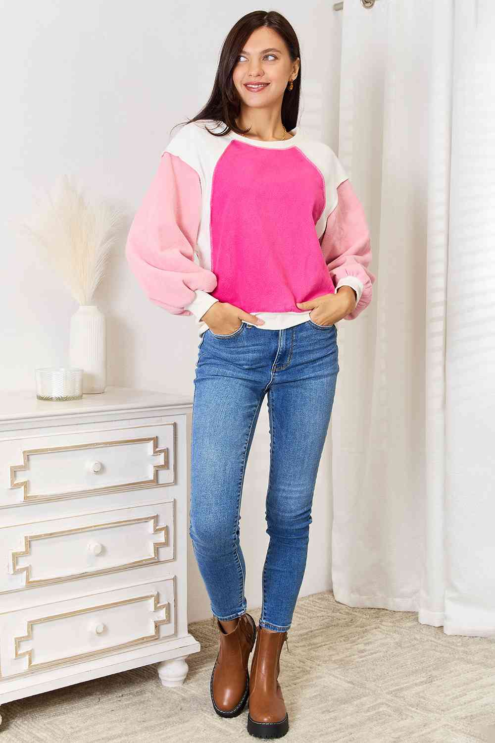 Color Block Dropped Shoulder Sweatshirt