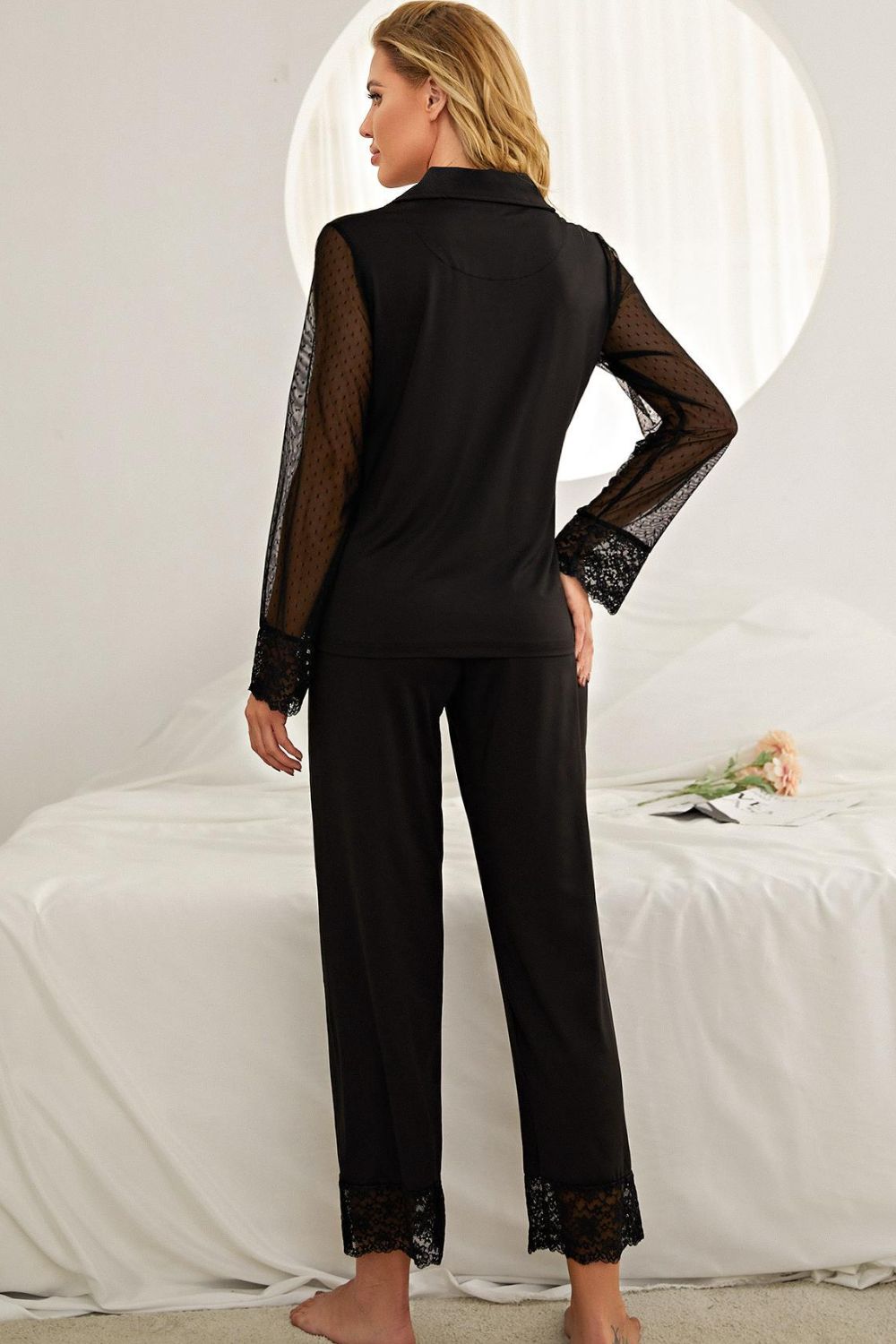 Lace Lapel Collar Pajama Set