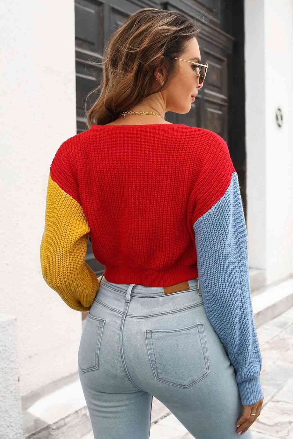 Cropped Contrast Cardigan