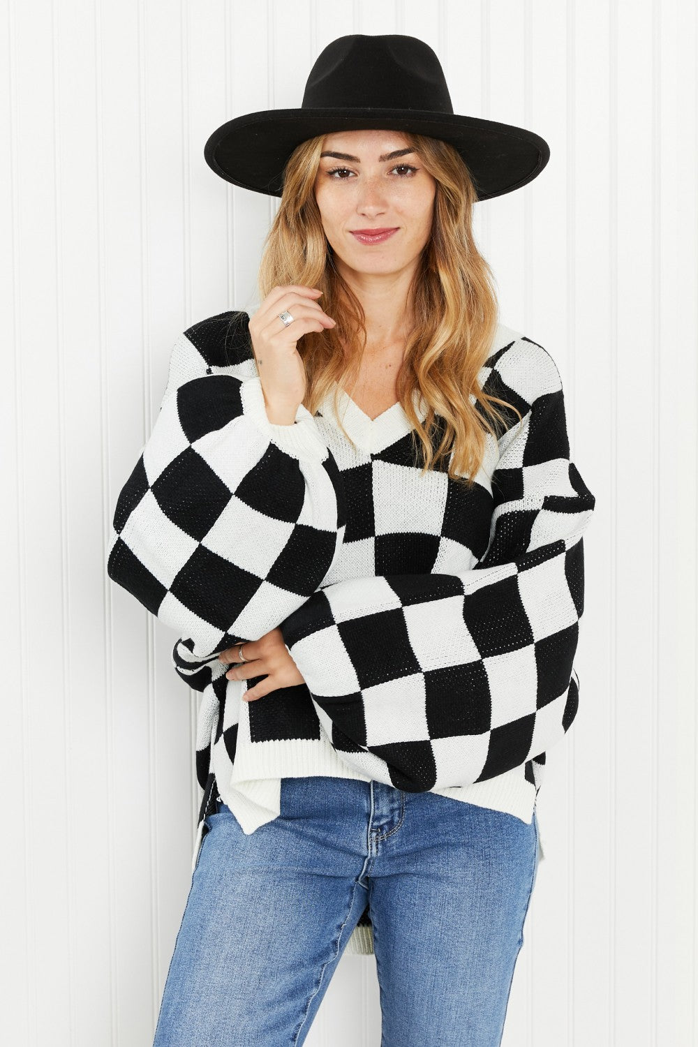 Checkered V-Neck Sweater