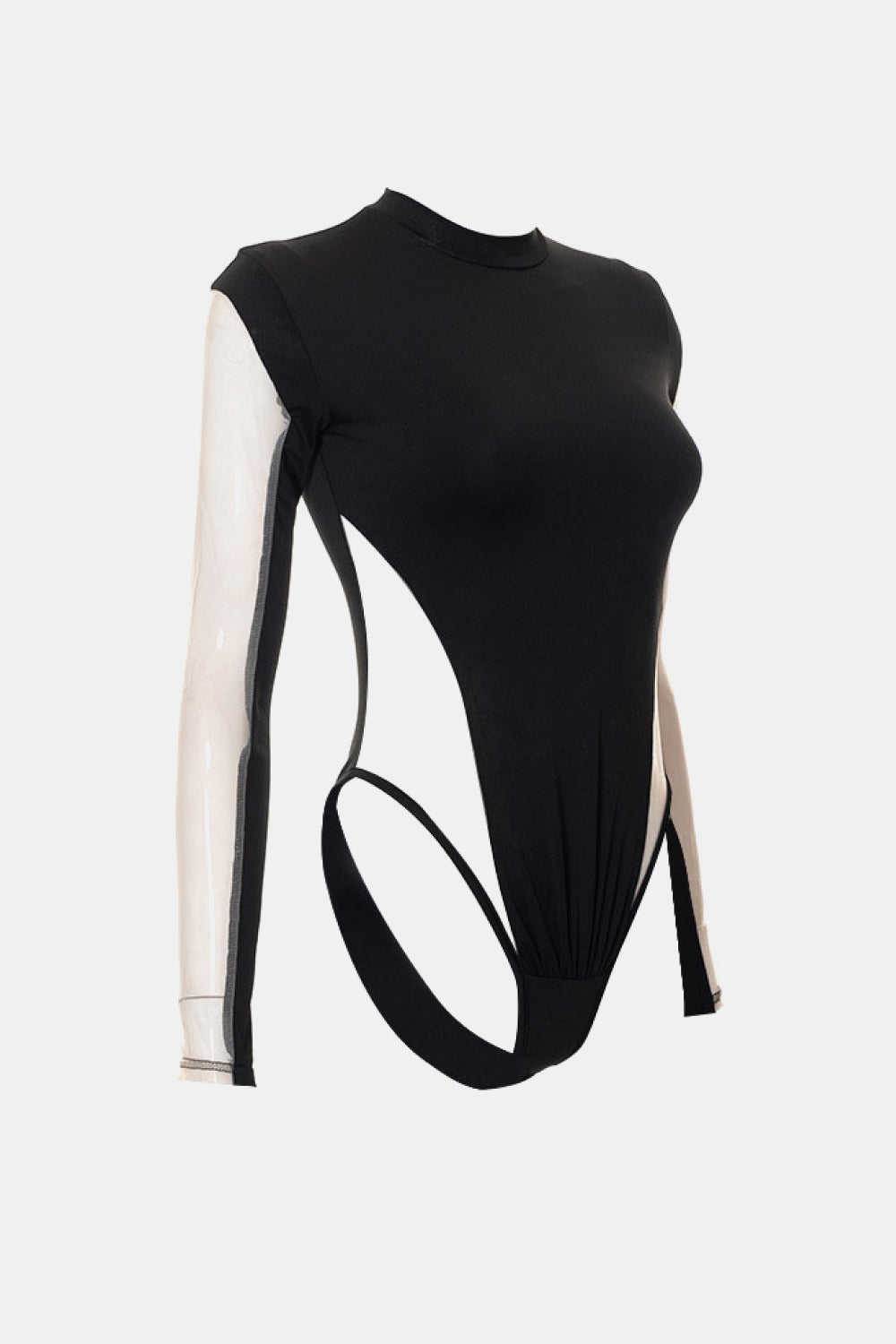 Spliced Mesh Bodysuit and Ruched Skirt Set