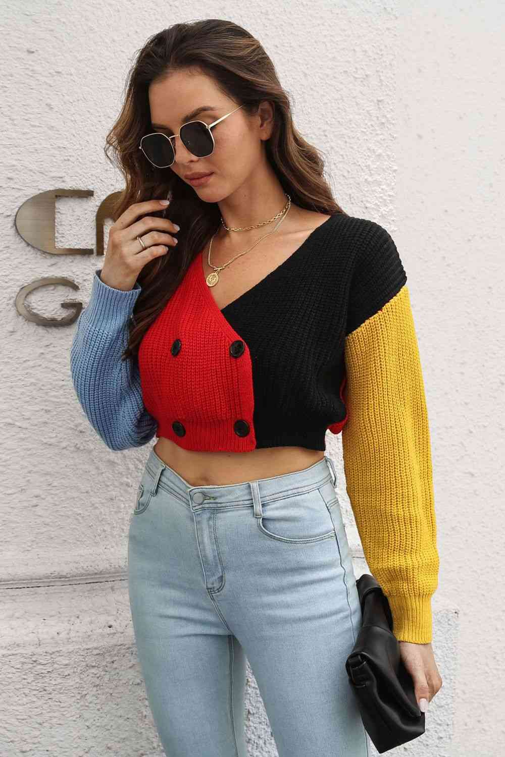 Cropped Contrast Cardigan
