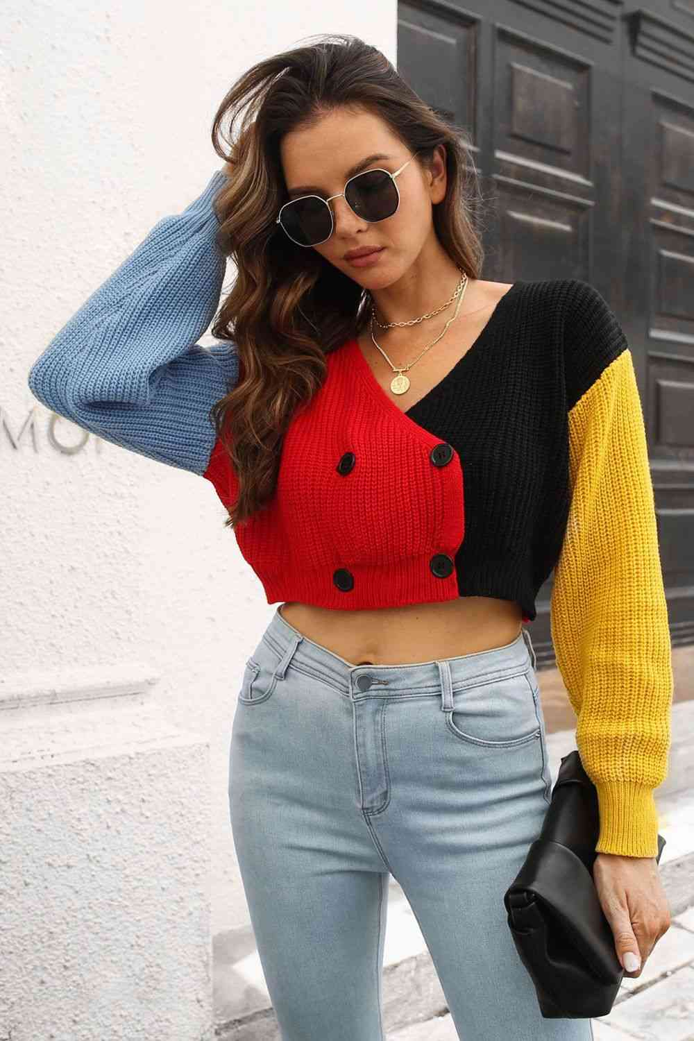 Cropped Contrast Cardigan