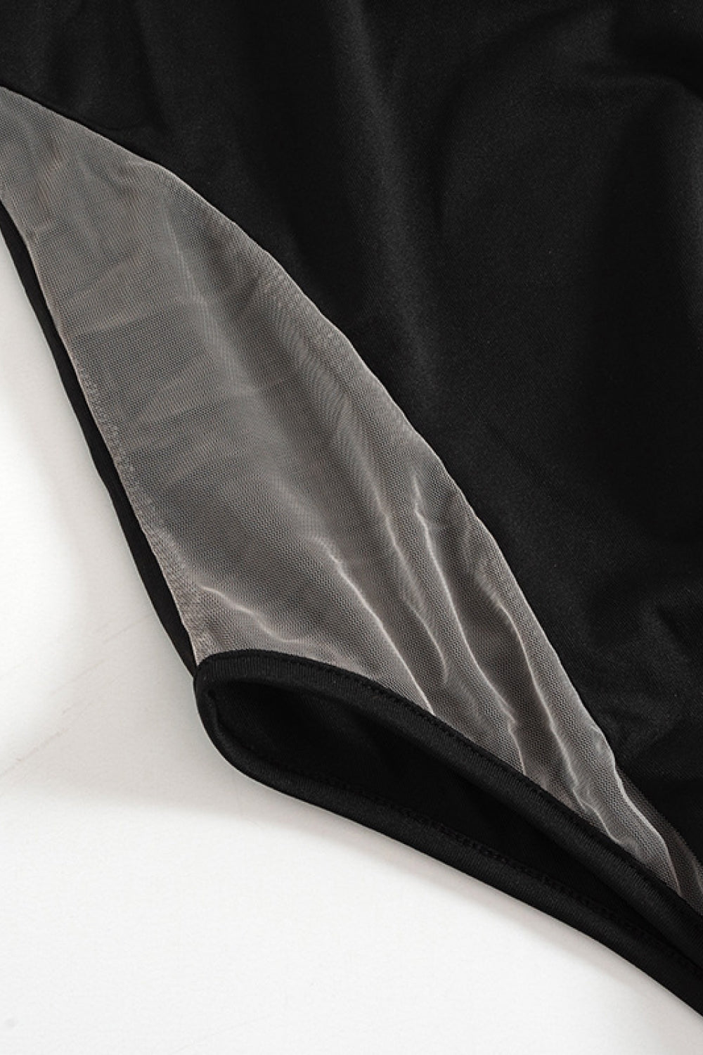 Spliced Mesh Bodysuit and Ruched Skirt Set
