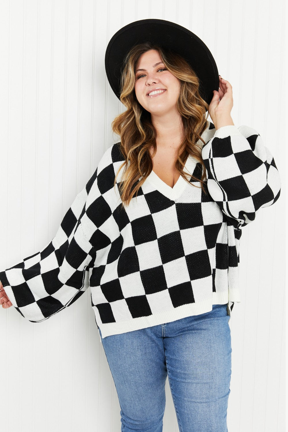 Checkered V-Neck Sweater