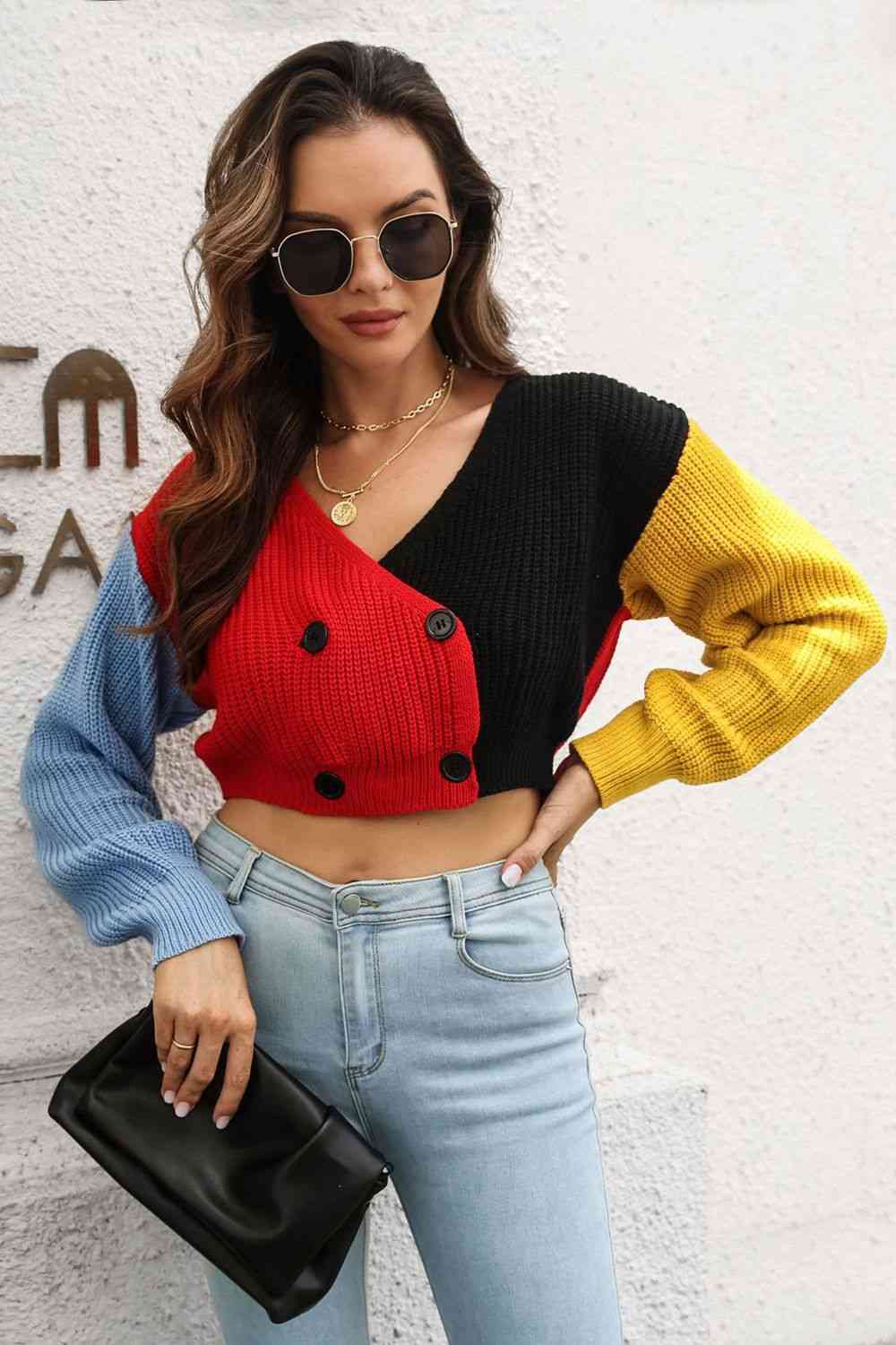 Cropped Contrast Cardigan