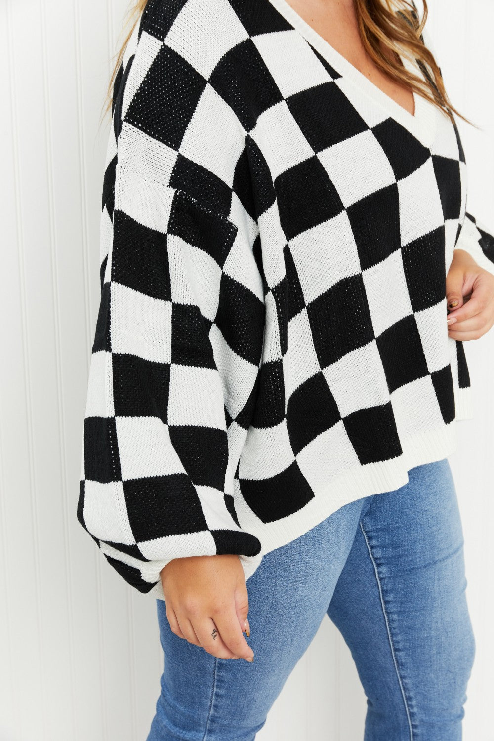 Checkered V-Neck Sweater