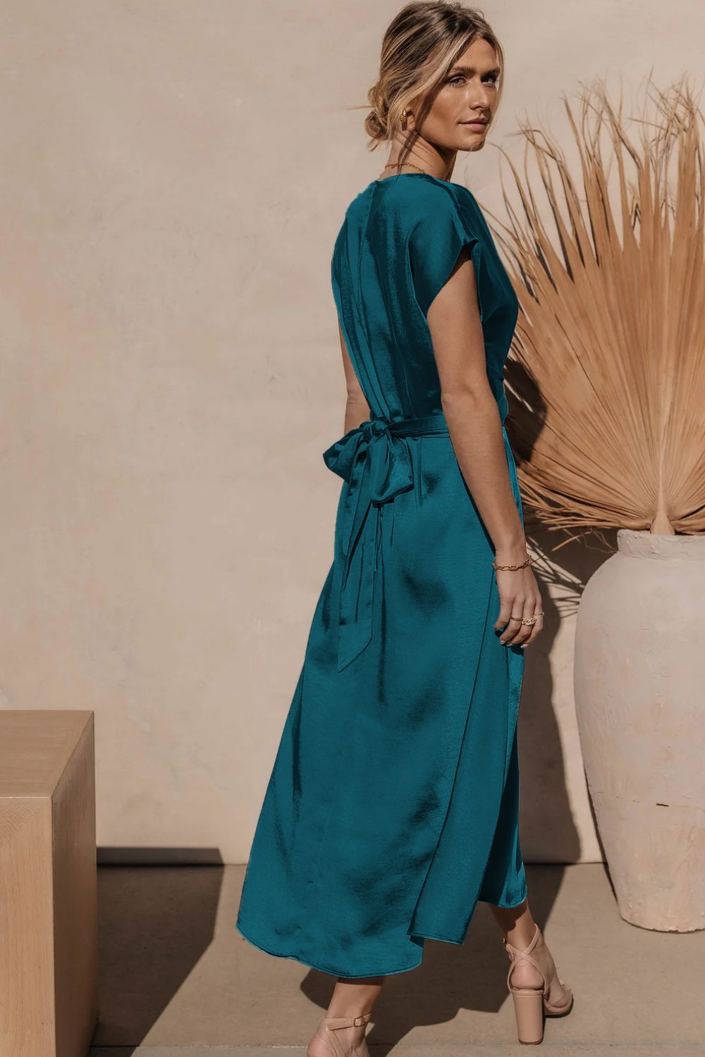 MAB Satin Tie Back Midi Dress