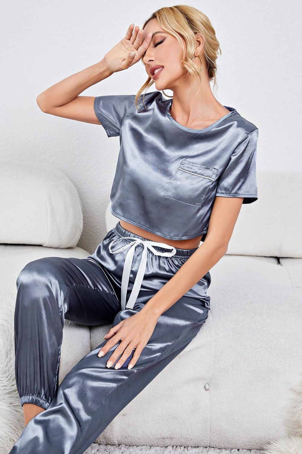 Satin Crop Joggers Lounge Set