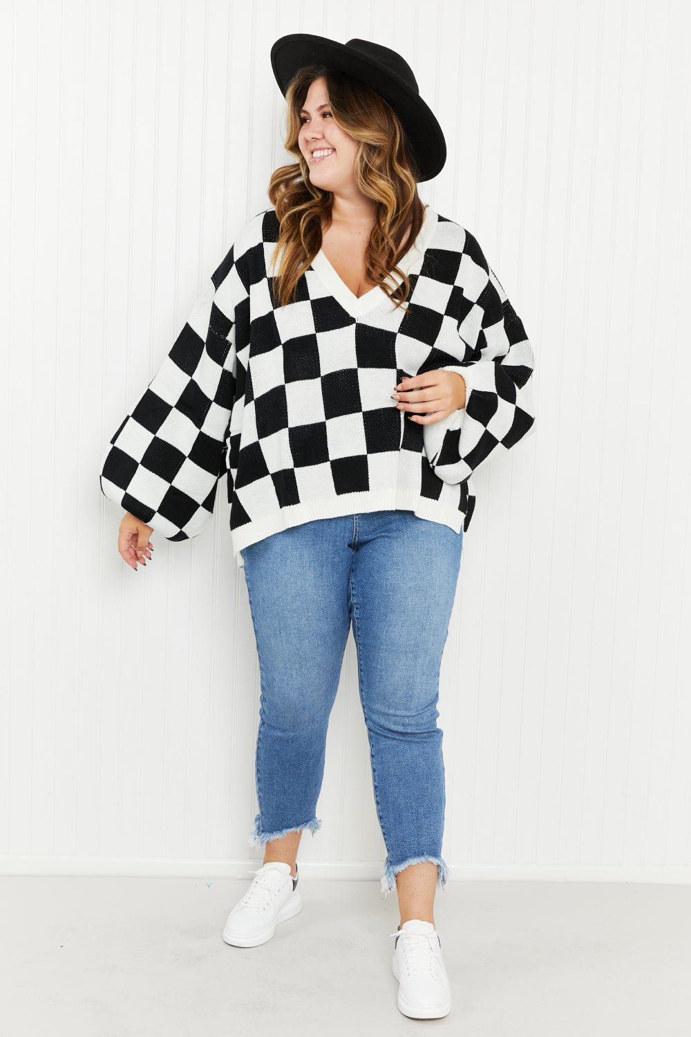 Checkered V-Neck Sweater