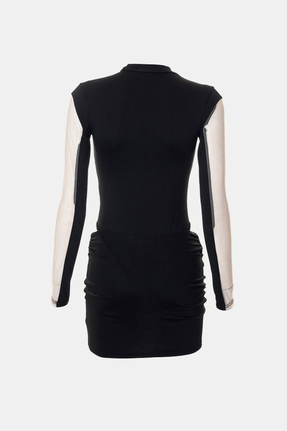 Spliced Mesh Bodysuit and Ruched Skirt Set