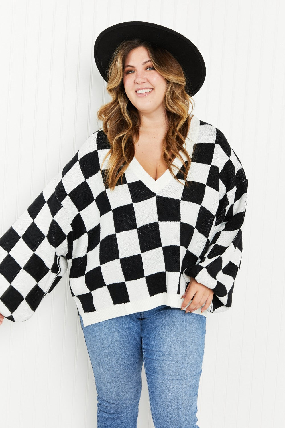 Checkered V-Neck Sweater
