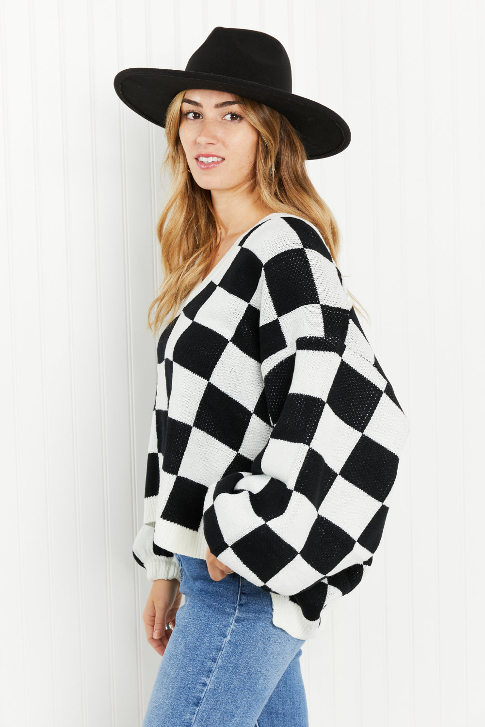 Checkered V-Neck Sweater