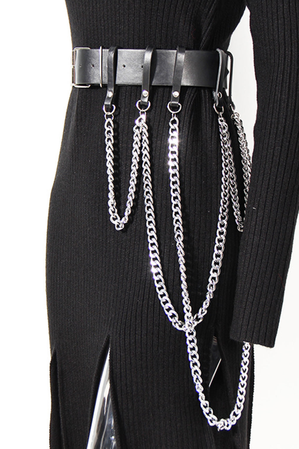 Asymmetrical Dress with Chain Belt