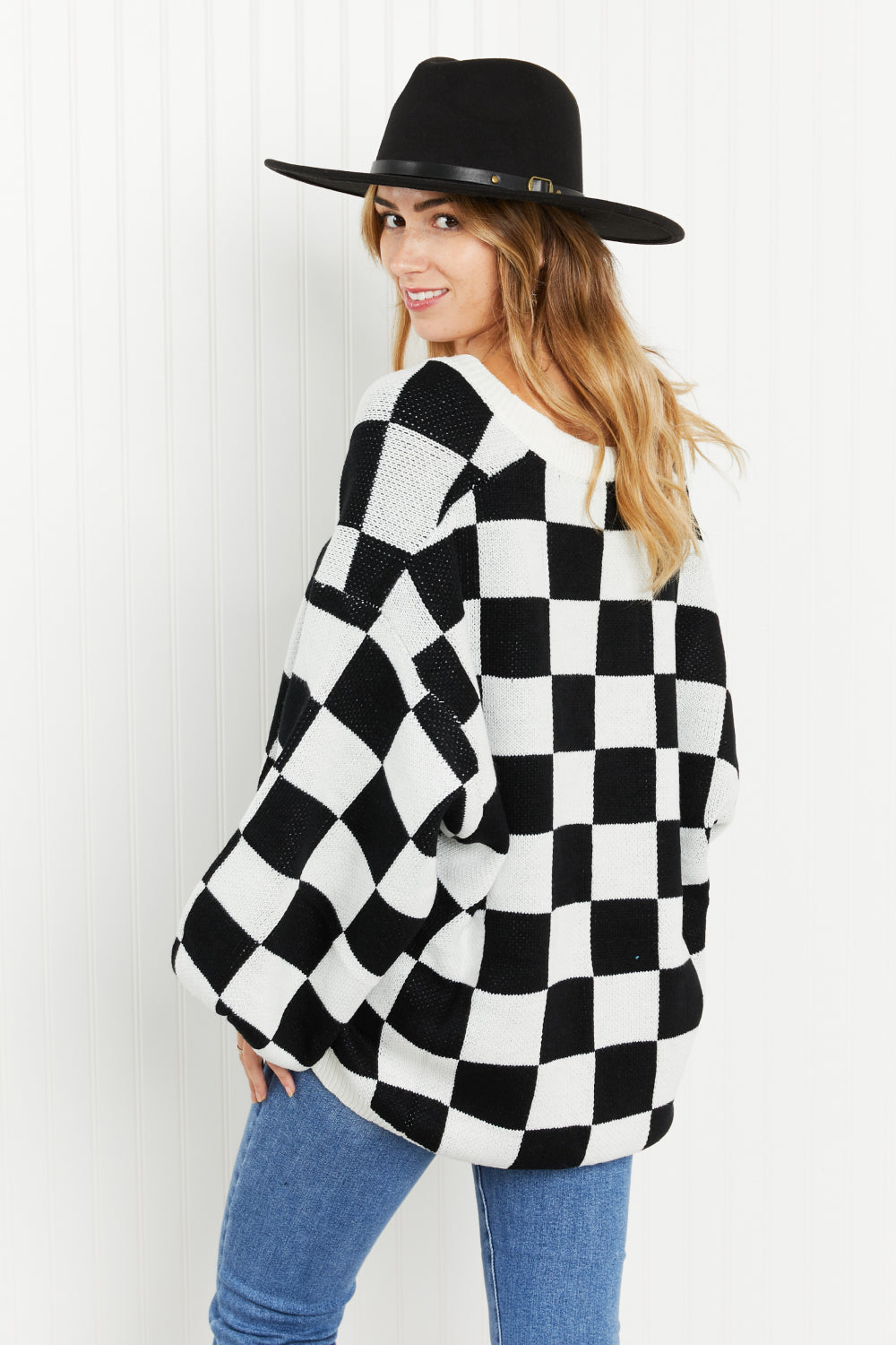 Checkered V-Neck Sweater