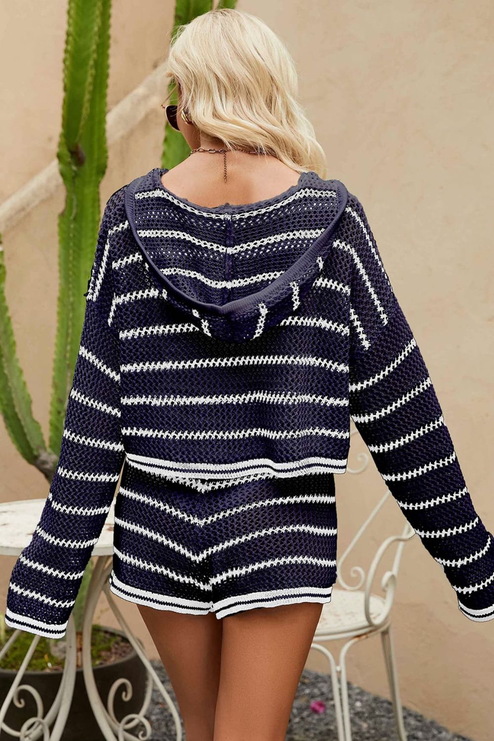Striped Knit Hoodie and Shorts Set