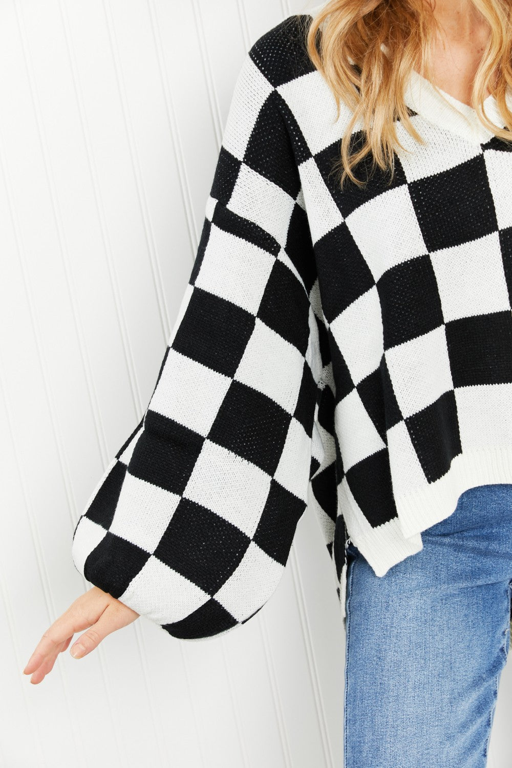 Checkered V-Neck Sweater