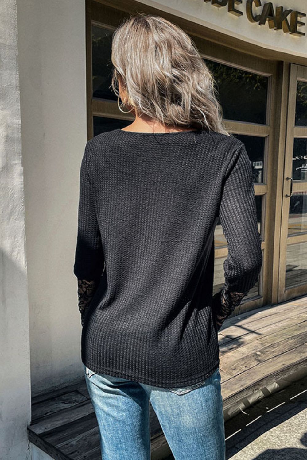 Lace Waffle-Knit Top