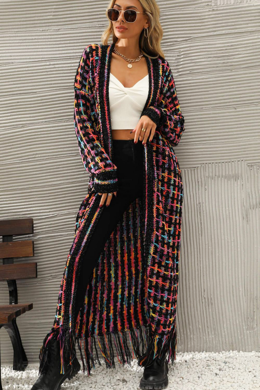 Multi Fringe Hem Cardigan