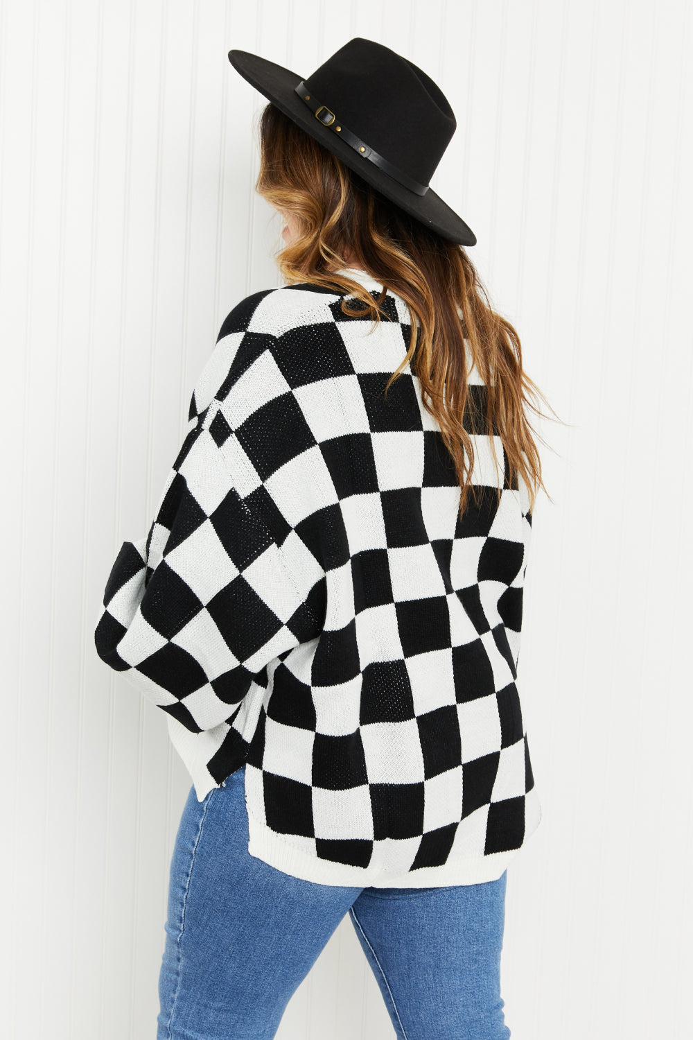 Checkered V-Neck Sweater