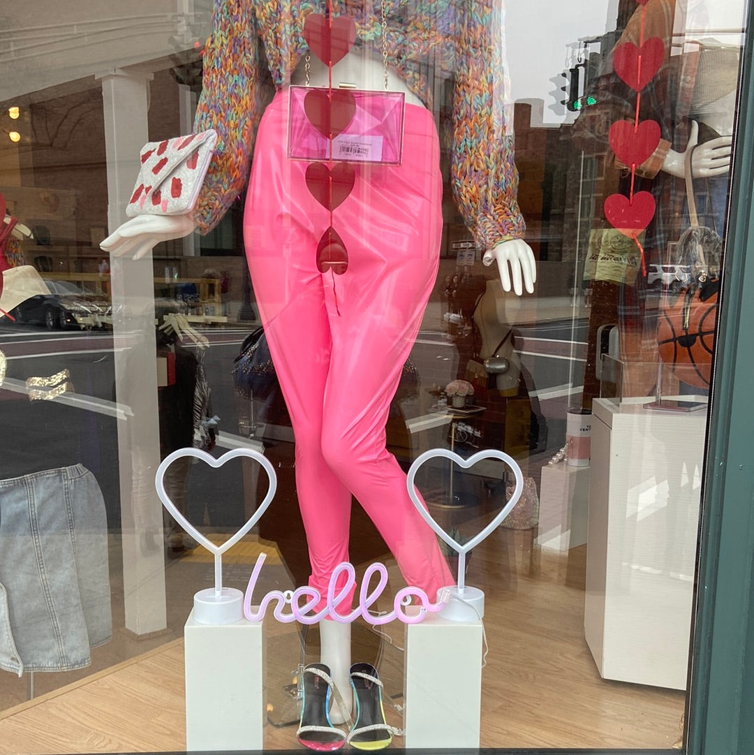 Think pink latex pants