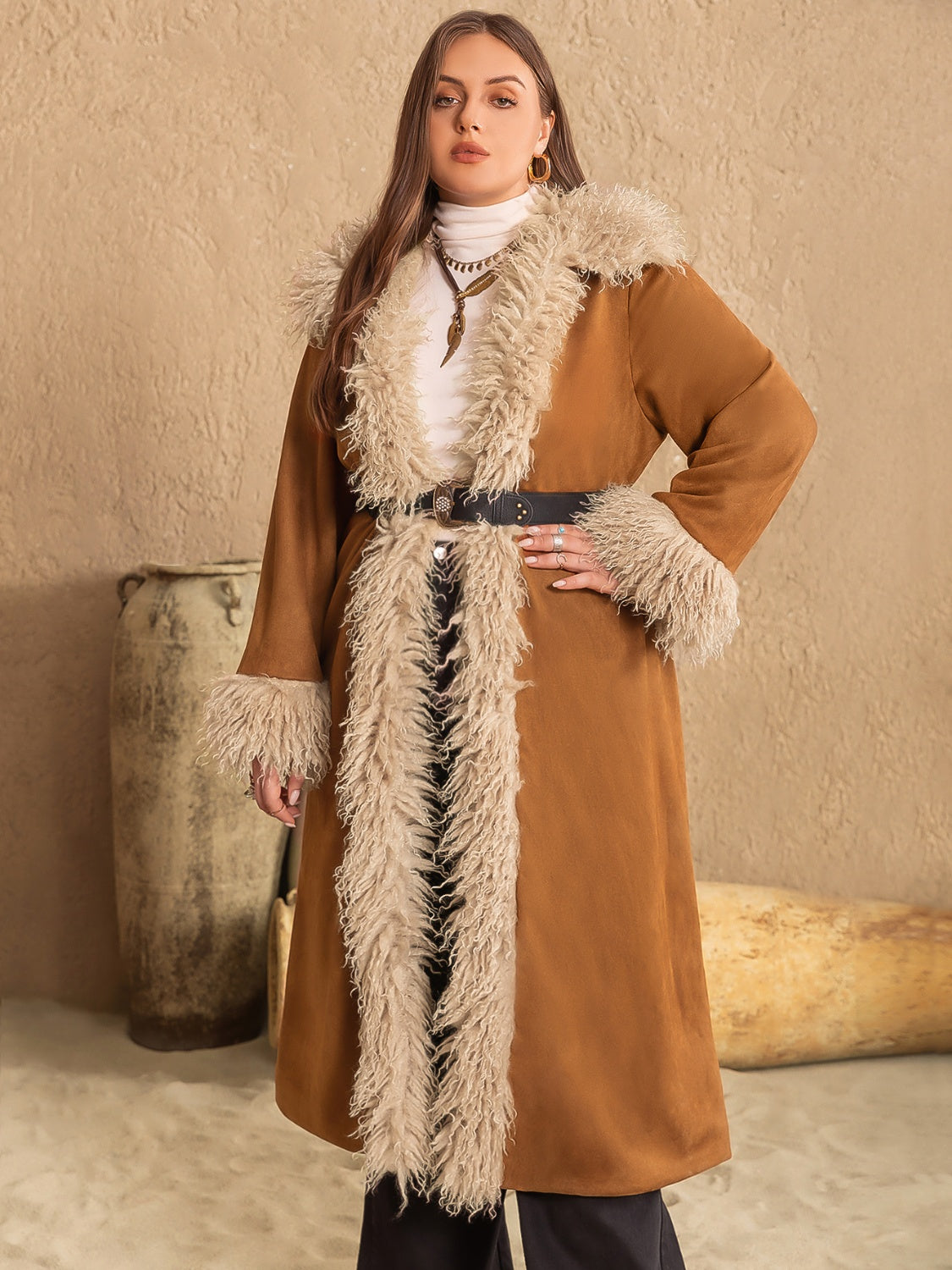 Mongolian fur open coat (curvy)