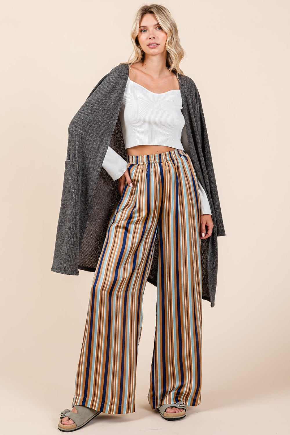 Striped Waist Wide Leg Pants