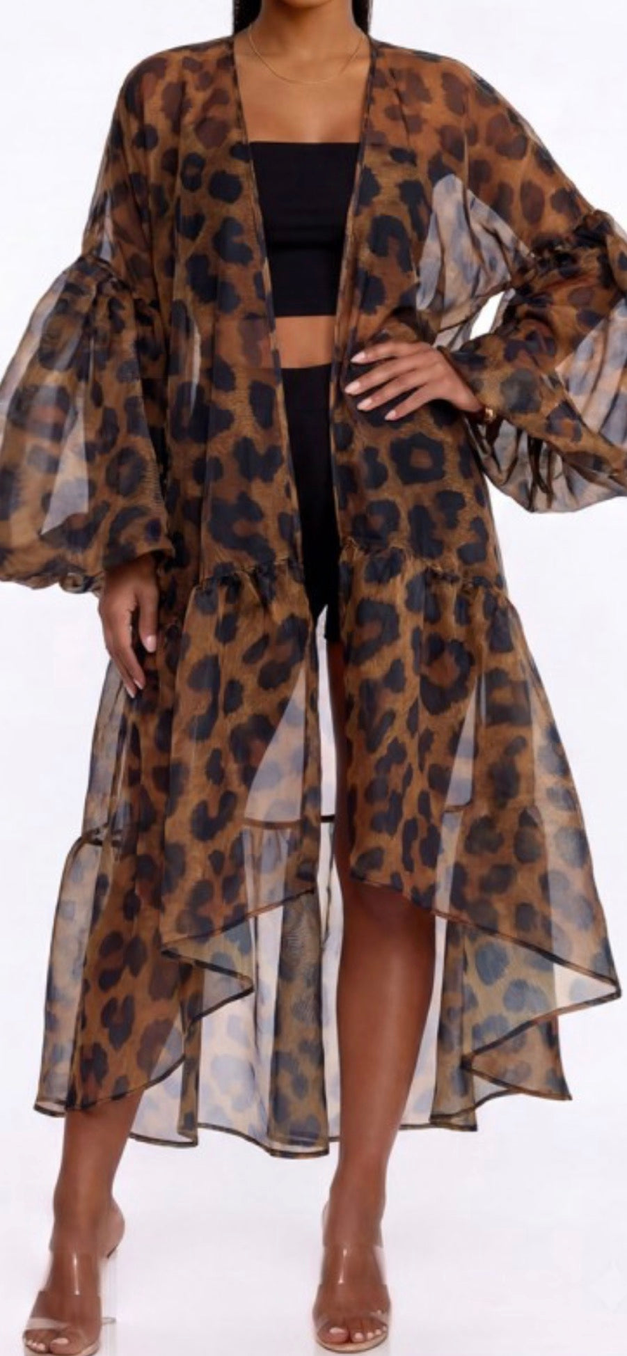 Wild Amour Leopard Ruffle Duster (Curvy)