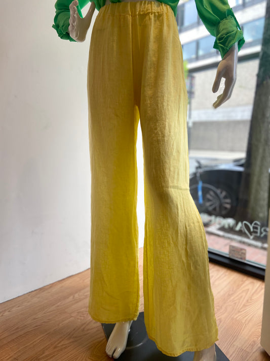 Split linen yellow pants