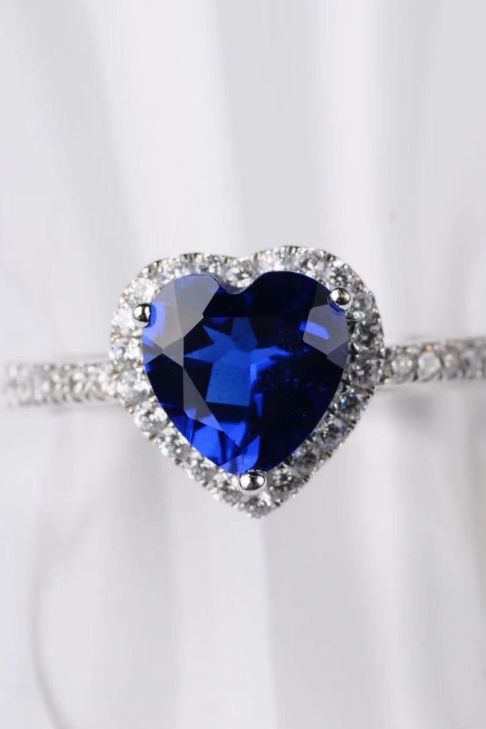 Blue Heart-Shaped Side Stone Ring
