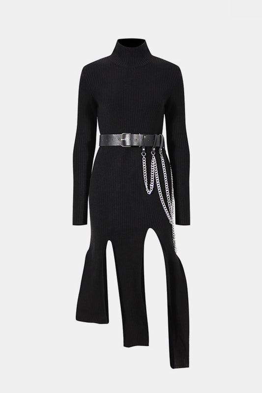 Asymmetrical Dress with Chain Belt
