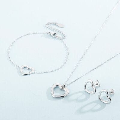 Heart Necklace, Bracelet and Stud Set