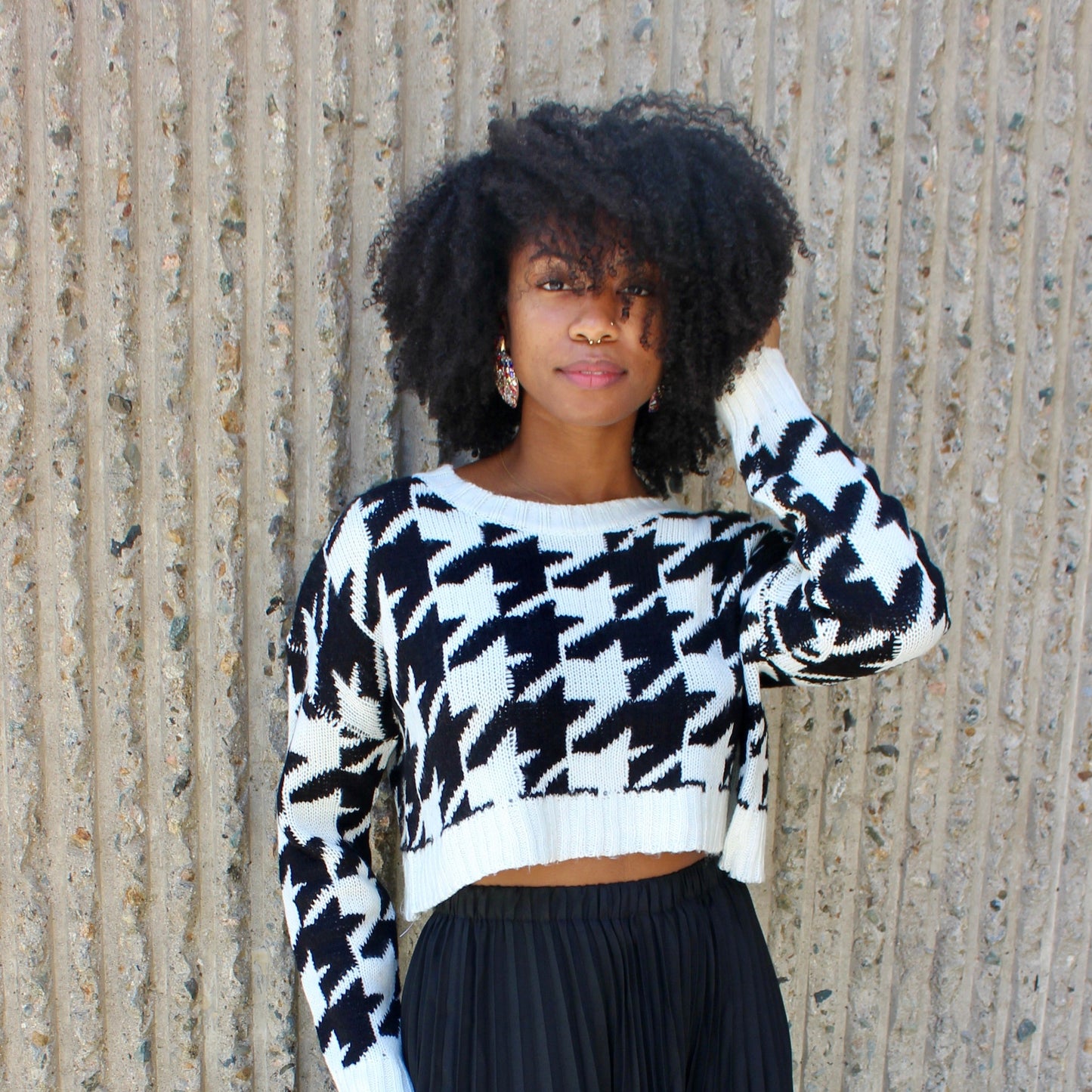 Houndstooth knit sweater
