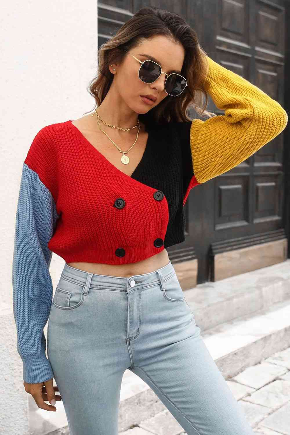 Cropped Contrast Cardigan