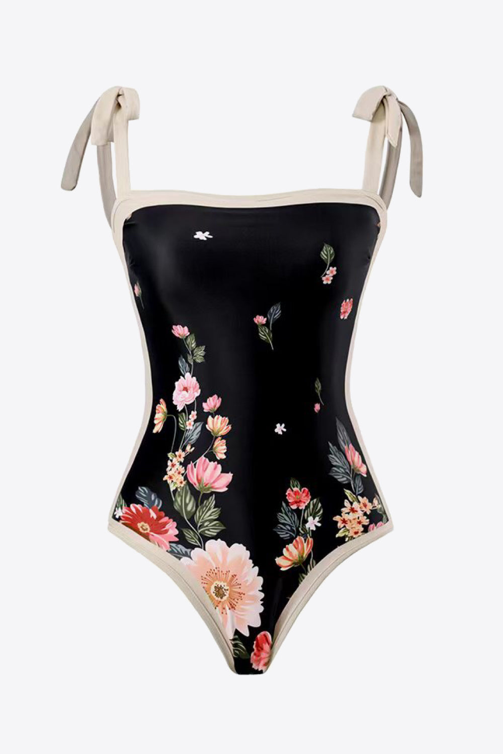 Black Floral Tie-Shoulder Two-Piece Swim Set
