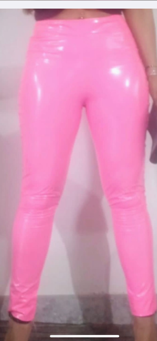 Think pink latex pants